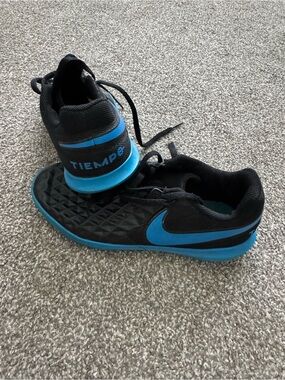 Nike Black and Blue Indoor Soccer Shoes - Tiempo